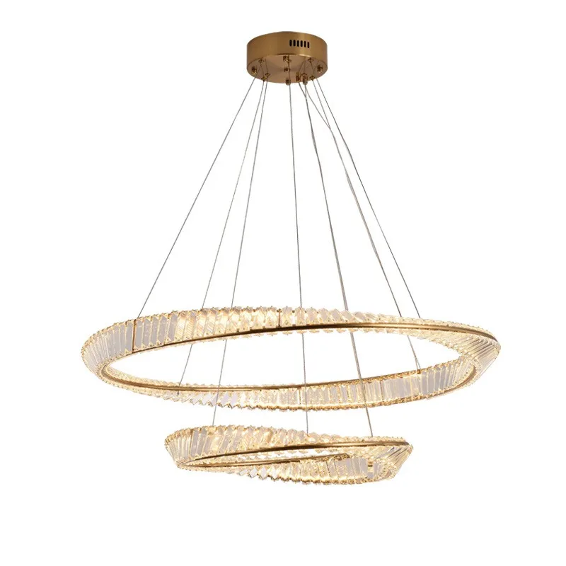 Postmodern Light Luxury Living Room Lamp, Golden Dining Room Möbius Ring Bedroom and Study Crystal Chandelier