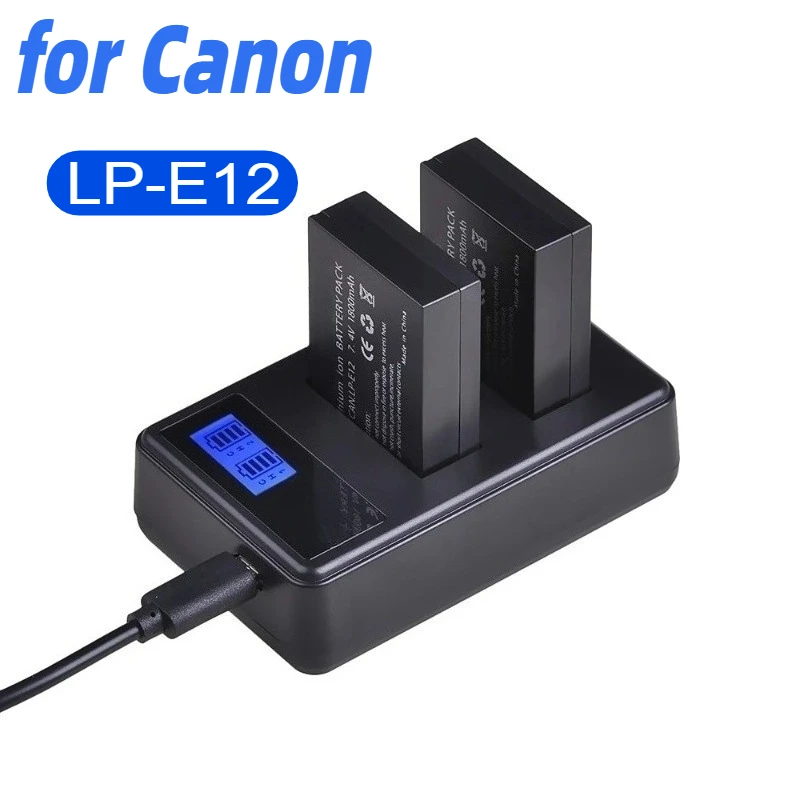 

LP-E12 LP E12 LPE12 Li-ion Battery + LCD USB Dual Charger for Canon EOS M50, EOS M100,100D Kiss X7 Rebel SL1 Camera