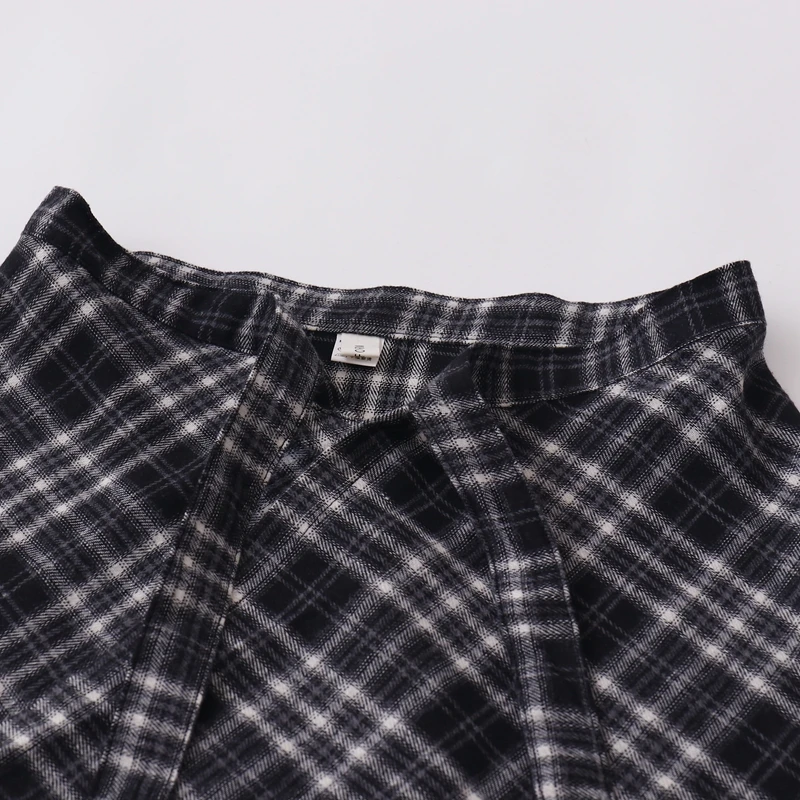 Koszula w stylu Y2K American Retro, krata, styl high street, falbana, warstwowa, nieregularna spódnica, moda curtain.