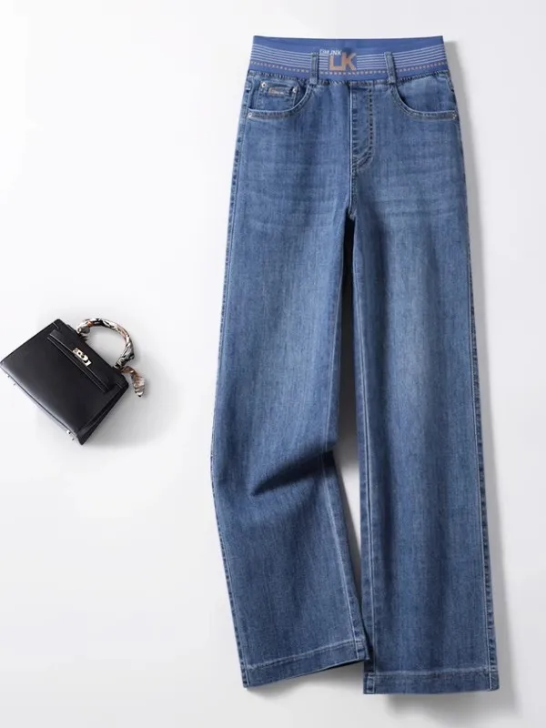 

High Waist Wide Leg Jeans Women's Spring Autumn Style 2026 New Elastic Waist Slim Straight Leg Pants Ladies Trousers