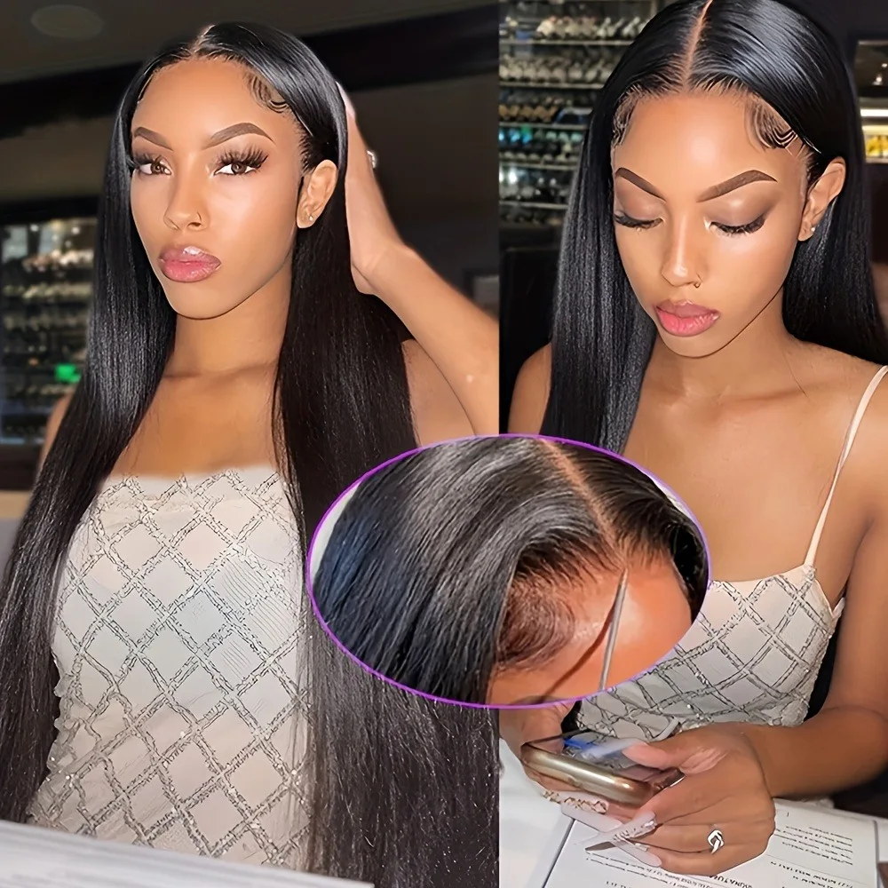 

200% Density Glueless Human Hair - 13x4 Transparent Lace, 5*5 13*6 Pre-plucked and Pre-cut Design, Knot-Free Straight Hair Style