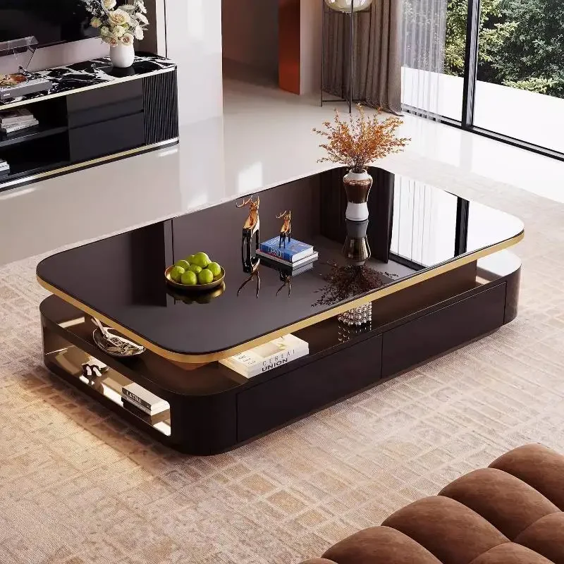 White Glass Coffee Table Black Decoration Drawer Storage Nordic Coffee Table Center Luxury Mesa De Centro Sala Furniture Home
