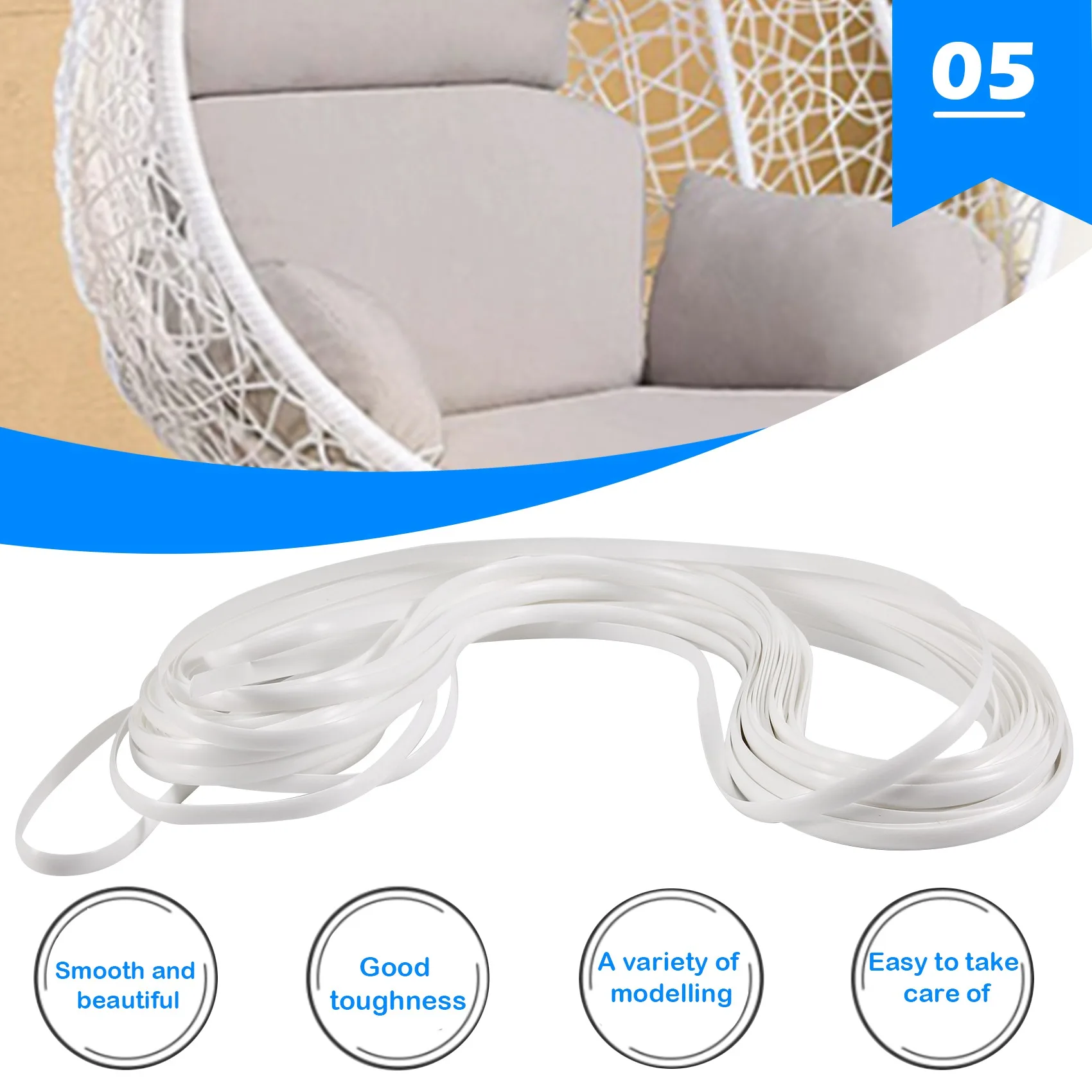 ABMI-Wicker Repair Supplies Synthetic Rattan Material, Durable Patio Furniture Repair Kit White,