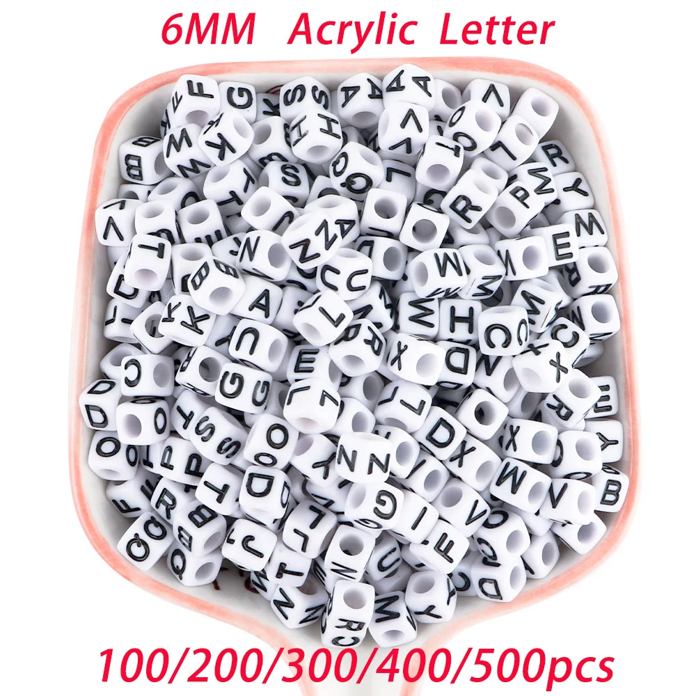 100-500 sztuk 6MM kostka list koraliki akrylowe luzem Spacer koraliki alfabetyczne 7*4MM okrągła litera do tworzenia biżuterii DIY akcesoria