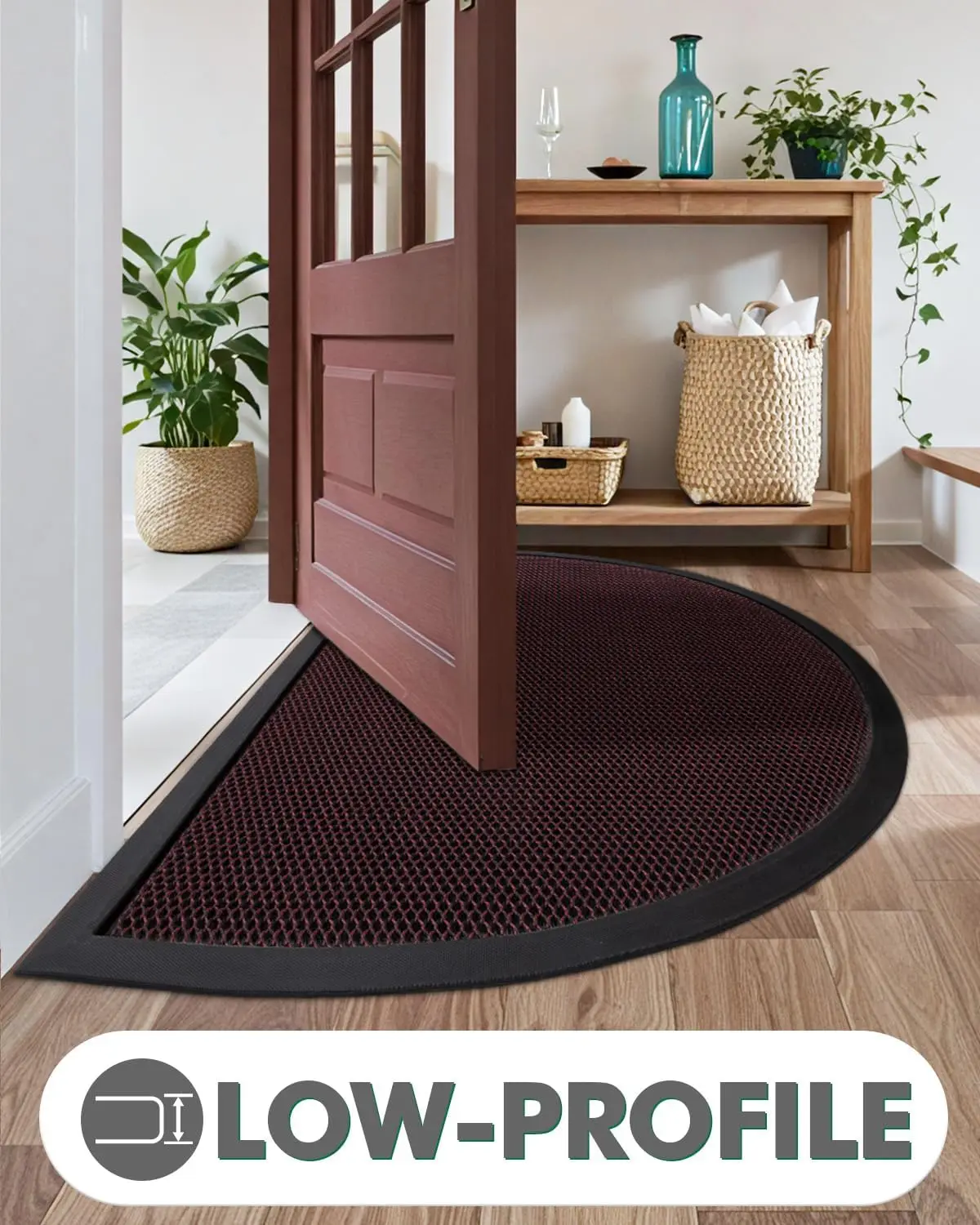 Half Round Door Mat Non-Slip Rubber Welcome Entrance Rug for Indoor Outdoor Low Profile Mat for Front Door, Porch & Entryways