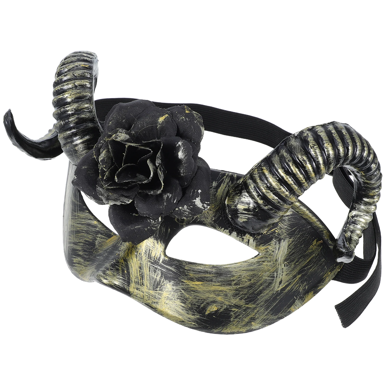 

Half Face Mask Costume with Detachable Ram Horns Floral Design Masquerade Party Halloween Sheep Goat Cosplay Beast