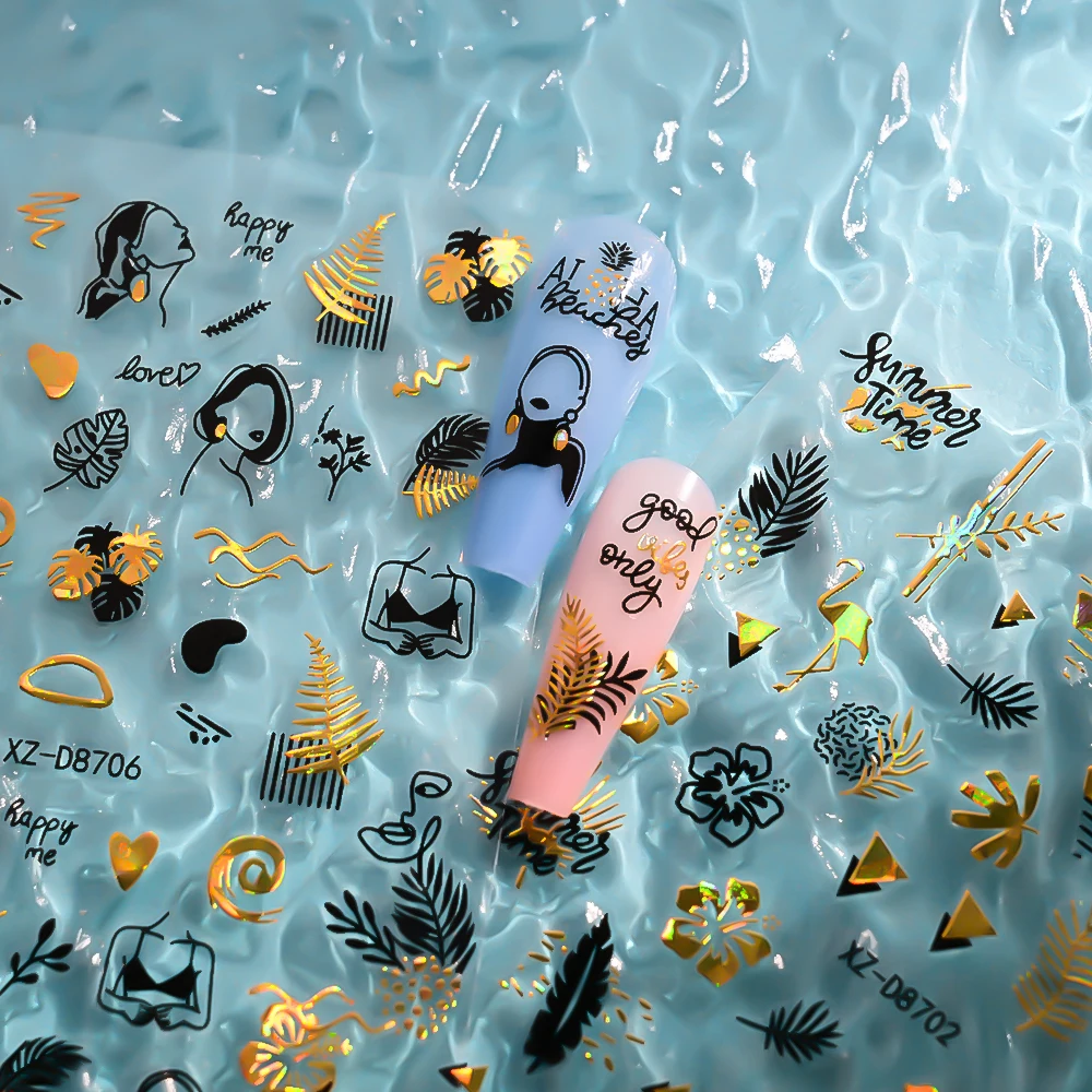 12 stks 3D Oceaan Wonderen Nagelstickers Laser Goud Metallic Nagelstickers Dolfijnen/Vis/Krabben/Zeepaardjes Beachy Zomer Nagelbenodigdheden *