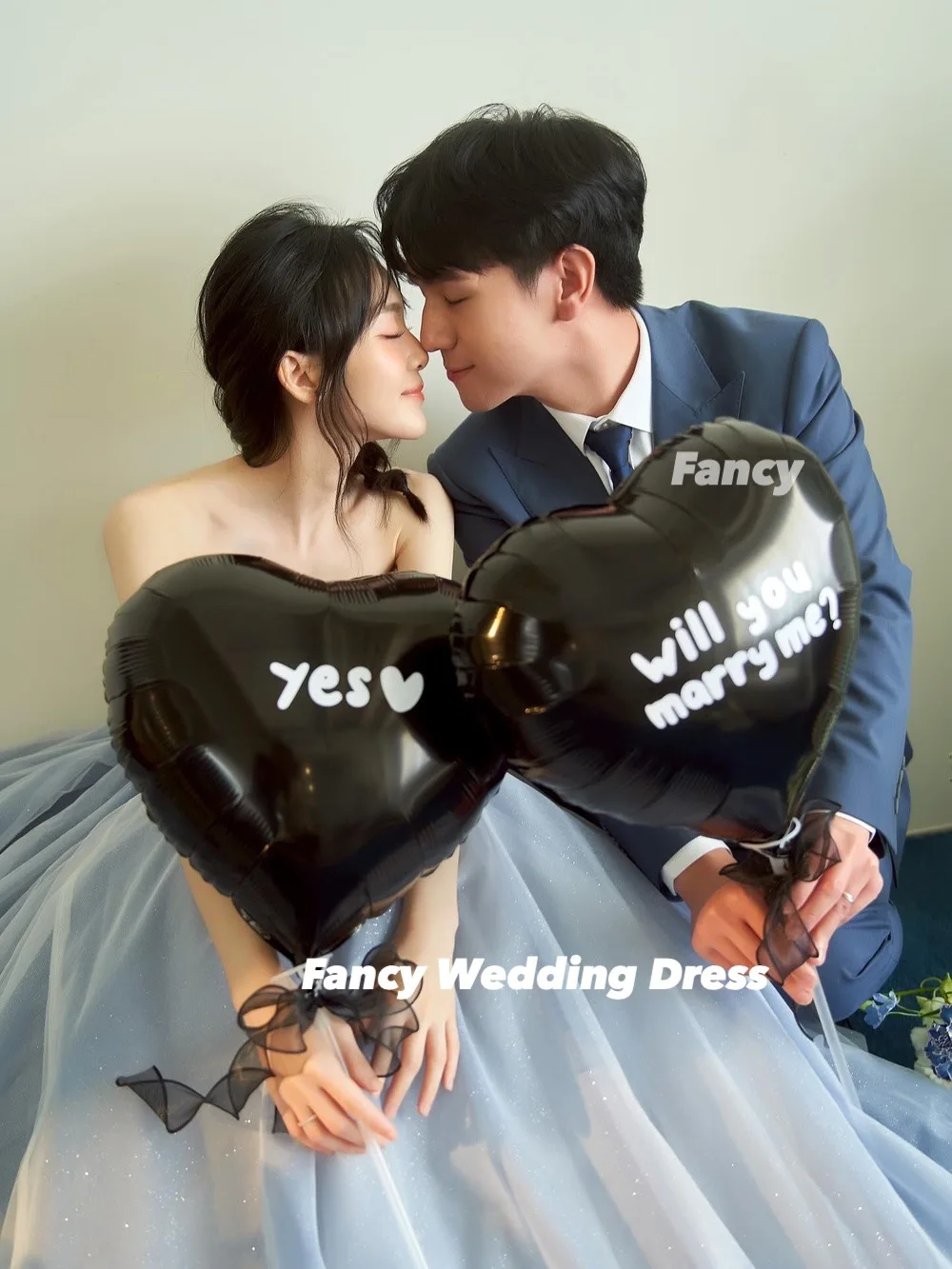 Fancy Princess Blue Sweetheart Wedding Dress Korea Photoshoot A Line Soft Tulle Bridal Gown Floor Length Back Corset Customized