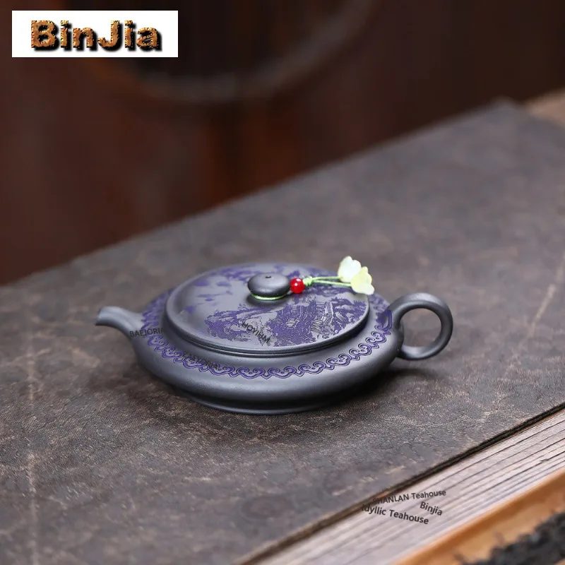 

130ml Retro Yixing Purple Clay Teapots Handmade Pot Raw Ore Black Mud Kettle Chinese Zisha Tea Set Collection Ornaments Craft