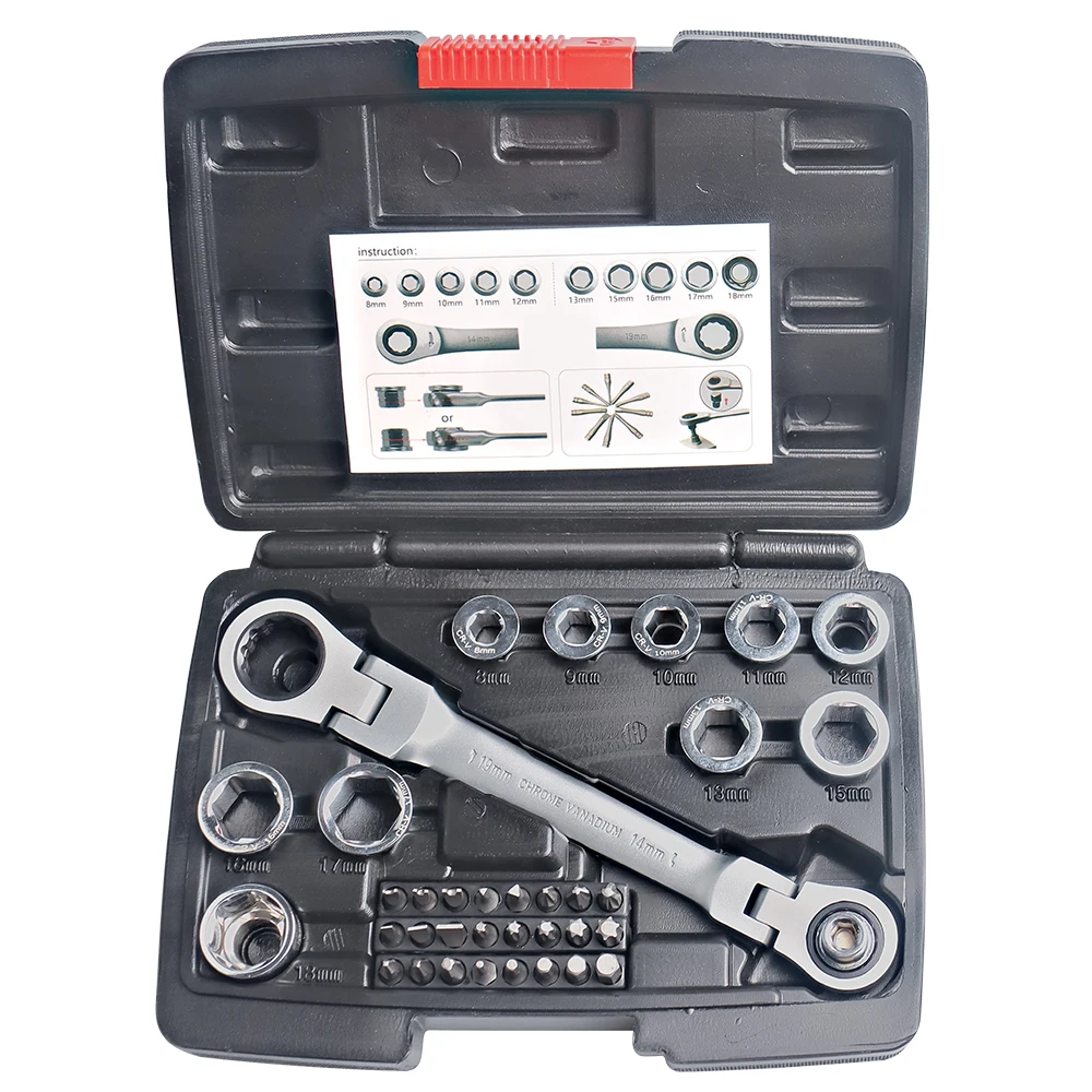 WOZOBUY Ratcheting Wrench 36 In 1 Socket Wrench Set Double-Ends Unniversal Spanner 72 Teeth Removable Socket 8-18mm