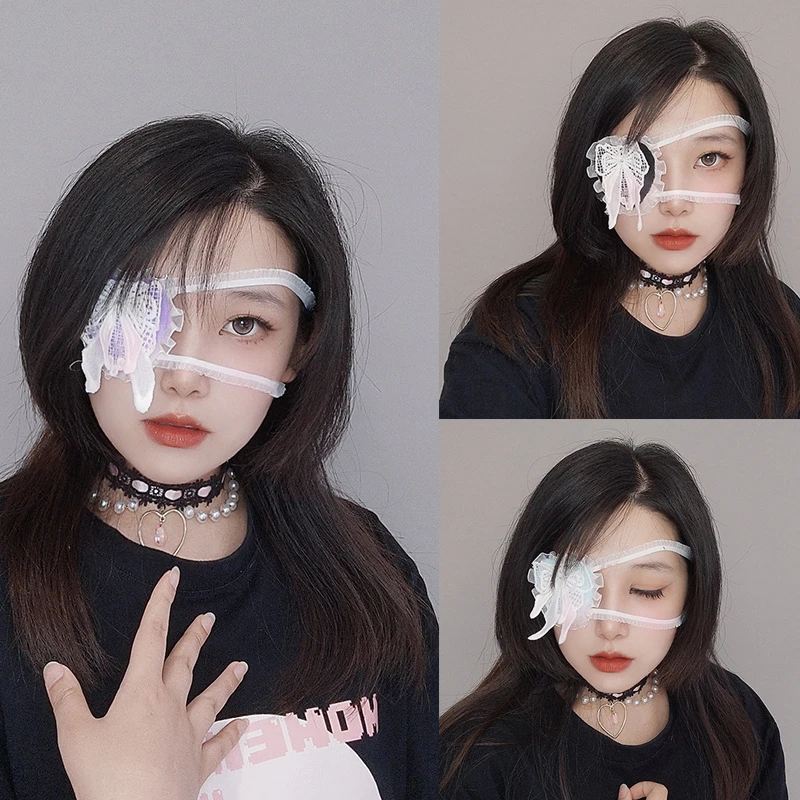 Máscara de renda olho gótico para meninas, cosplay anime, arco de coração, acessórios cruzados, óculos de um olho para mulheres kawaii