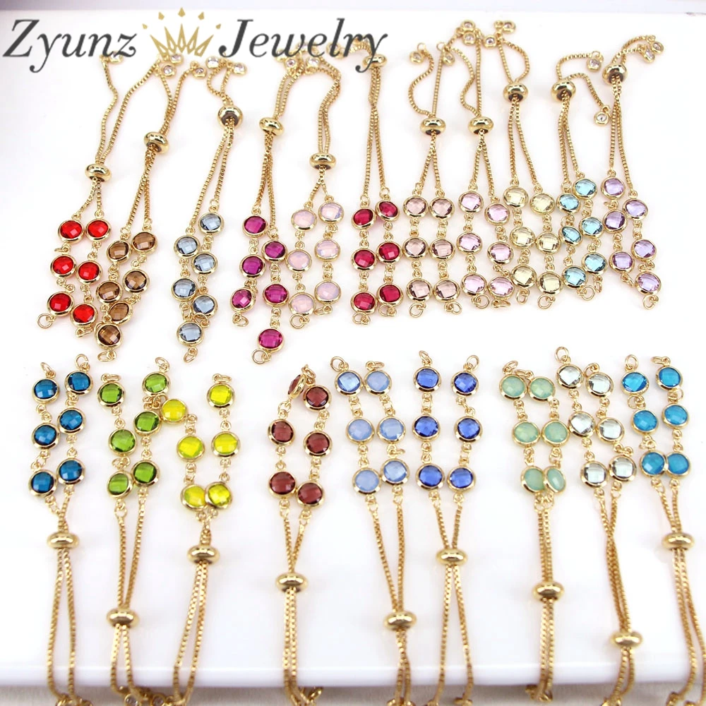 

10PCS, Colorful Crystal Zircon Adjustable Slider Chain Accessories for Jewelry Making Copper Diy Women Bracelet Jewelry Findings