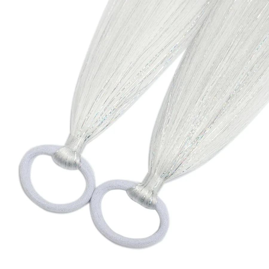 وصلات شعر بيضاء لتمديد ذيل حصان 2 حزم 20 بوصة إكسسوارات يوم الشعر المجنون للفتيات لتقوم بها بنفسك مهرجان أحمق الهذيان جديلة