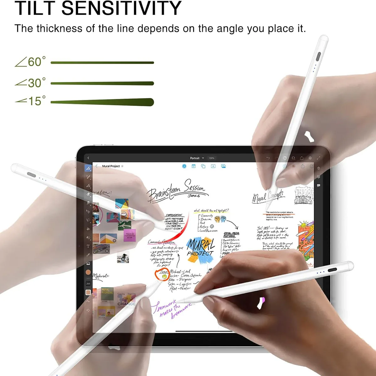 Caneta Stylus para iPad Apple iPad 2018-2025for11/10/9/8/7/6a geração, Pro 12,9/11/13 polegadas M4, Air 3/4/5/M2/M3, Mini 5/6a, Branco