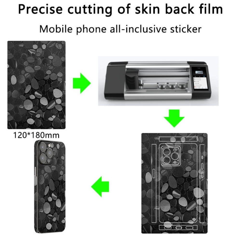 VORMIR 50 Stück schwarze Textur geprägte Telefon-Rückseite, Aufkleberbögen, individuelle Handy-Displayschutzfolie für Filmschneidemaschine