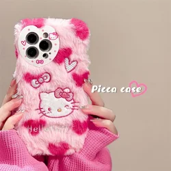 Sanrios Hello Kitty pink kawaii winter plush cartoon Phone Cases For iPhone 15 14 13 12 11 Pro Max Back Cover