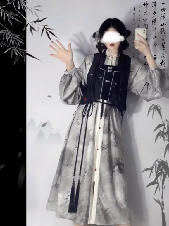 New Chinese Style Chinese Style Improved Hanfu Ink Wash Pattern Two-piece Dress Set