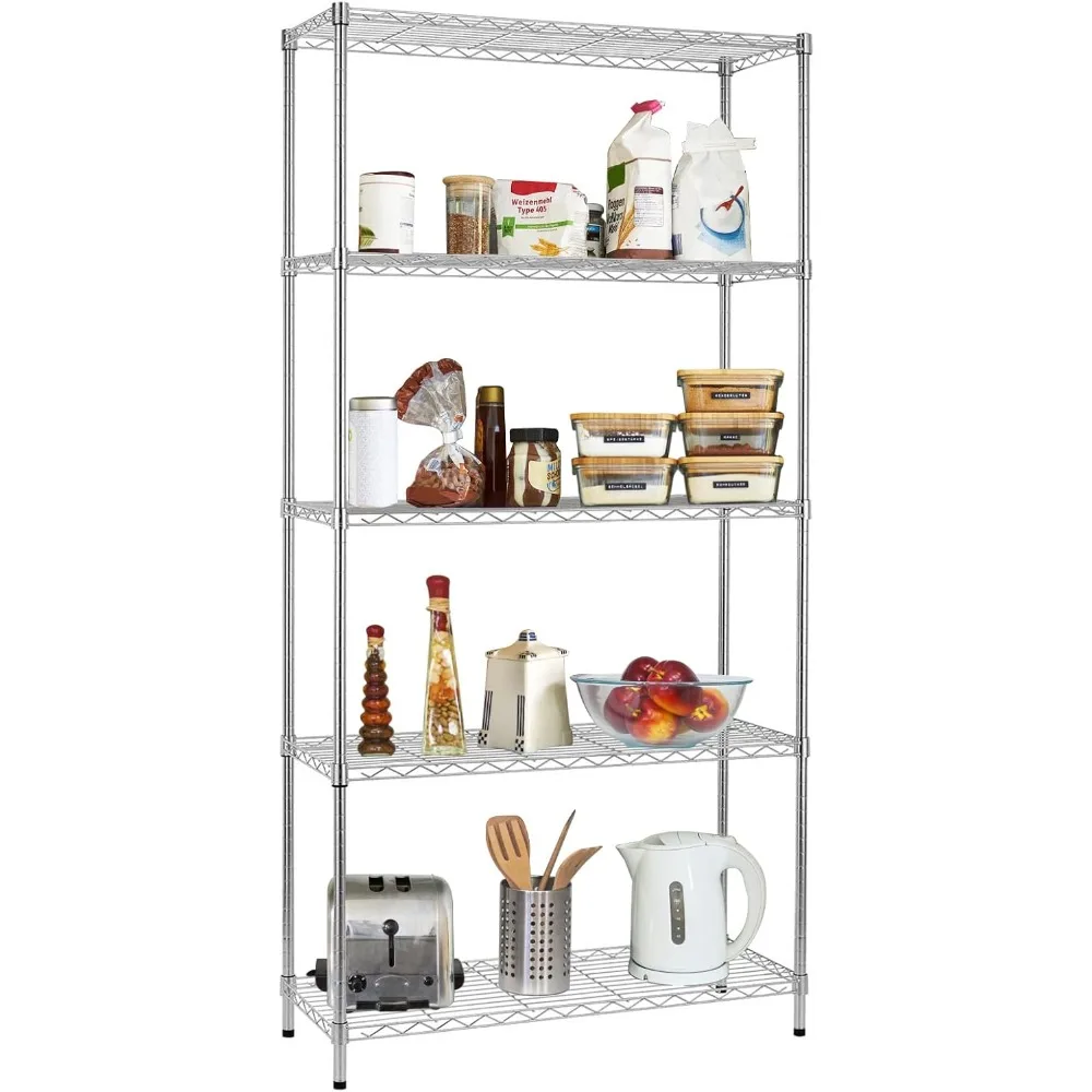 

5-Tier Storage Shelves Adjustable Metal Shelf 1200Lbs Capacity NSF Wire Rack Shelving with Adjustable Feet Shelf Unit for Kitche