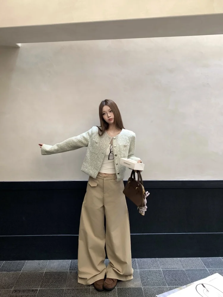 

Твидовый жакет в английском стиле, женский, осенний, тактический, в стиле авиационной куртки, с воротником в стиле милитари, стеганый, стандартный, удлиненный, рабочая одежда, функциональный