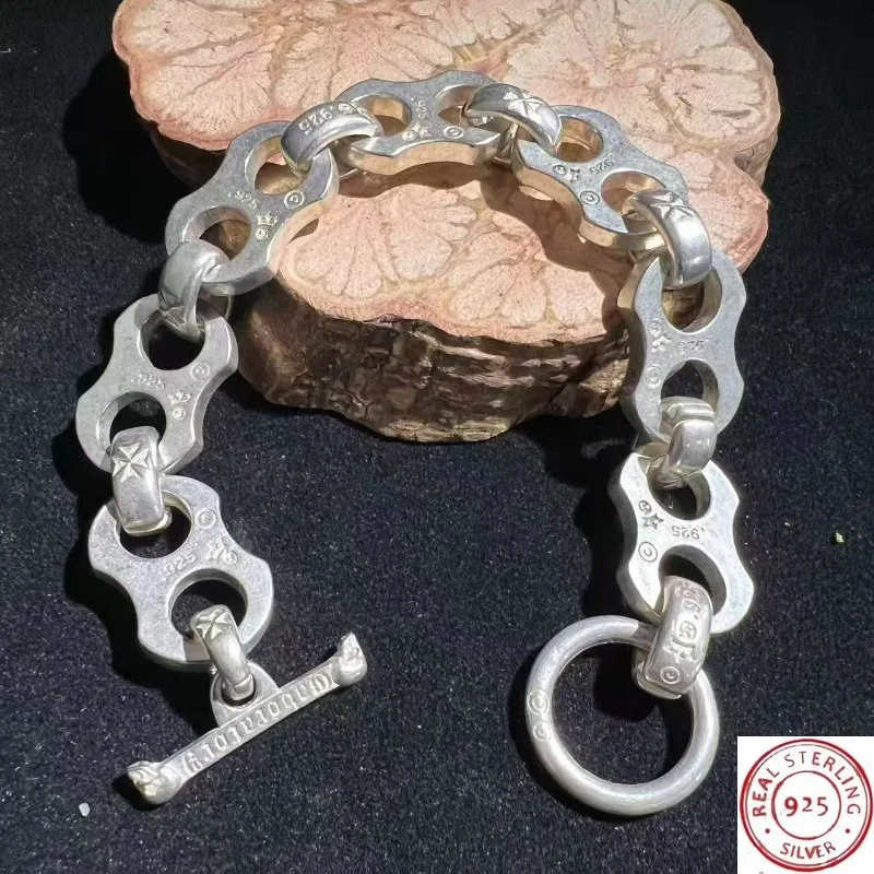

S925 Tibetan Silver Buckle Chain Bracelet, Stylish Couple Bracelet for Men & Women, Personalized Jewelry Gift
