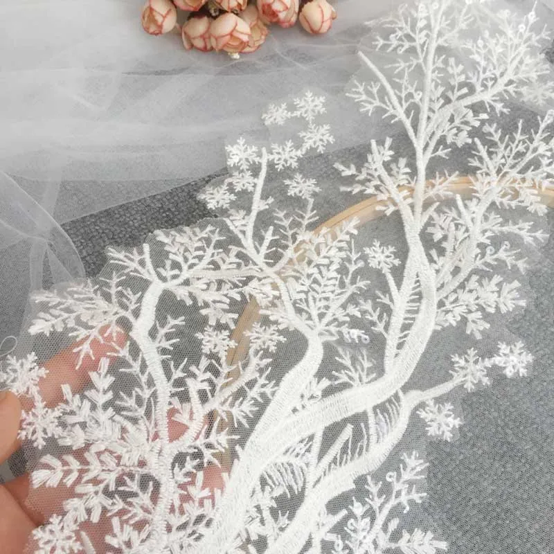 1Pc Flower Lace Applique Bridal Hair Flower Wedding Headpiece Cape Veil Patch Motif 48*18CM