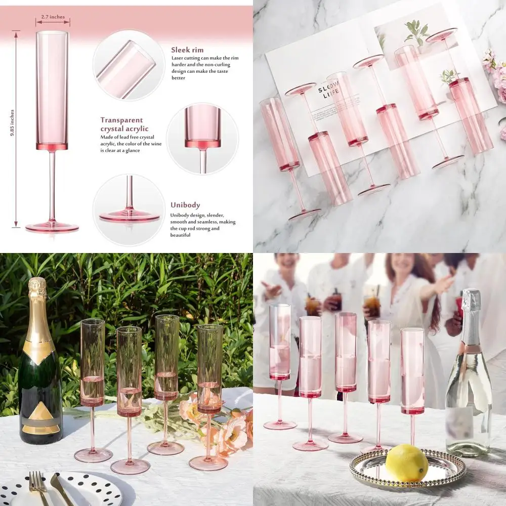 

50 штук розовых бокалов для шампанского, 5,4 унции, из прозрачного акрила, многоразовые, для свадеб, Дня святого Валентина, помолвок