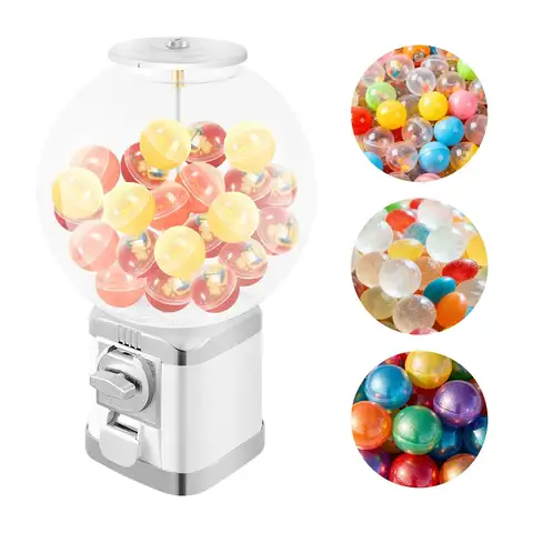 Distributeur automatique de balles Twister de 19,68 pouces, machine à bonbons à bulles grande capacité, distributeur de jouets, verrouillable, sphérique, sur pied, pour balles de 1,26 pouce, pièces de 1 dollar, bonbons (blanc)