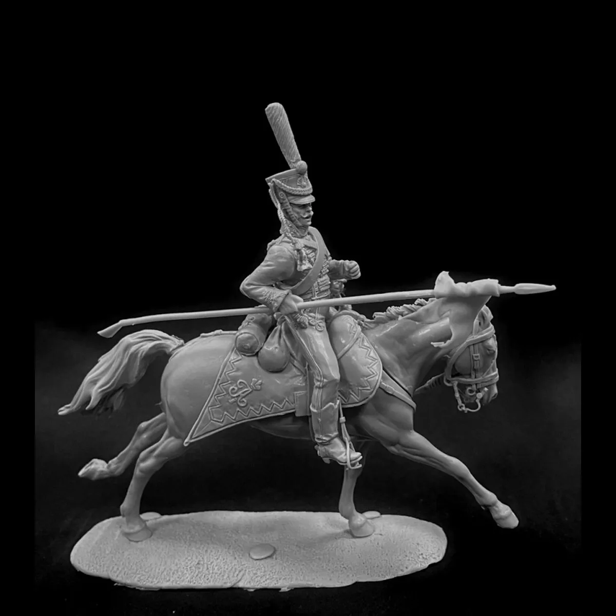 

54mm resin figure unpainted model kit, Russian Cossack mounted on horse with spear (2 heads optional), unassembled unpainted GK