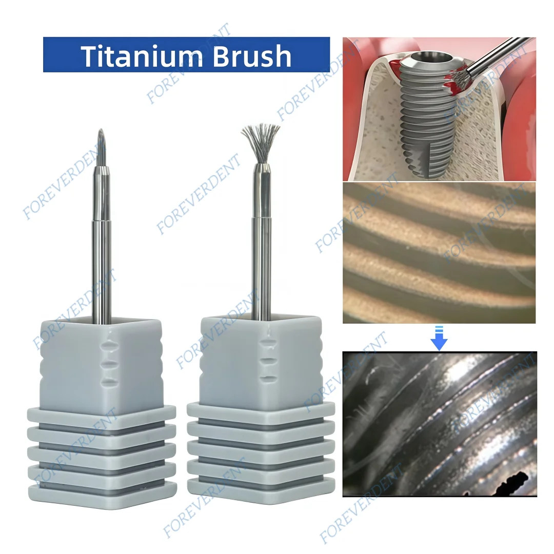 

Dental Titanium Brush Surface Cleaning Brush Peri-implantitis Bristles Tool Taper Pocket