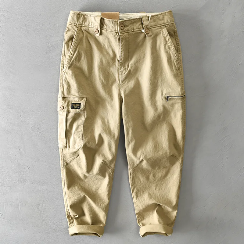 Pantalones Cargo de algodón de estilo japonés para hombre, pantalón informal de cintura media, holgado, de diseñador, a la moda, color gris, primavera y otoño, novedad de 2024