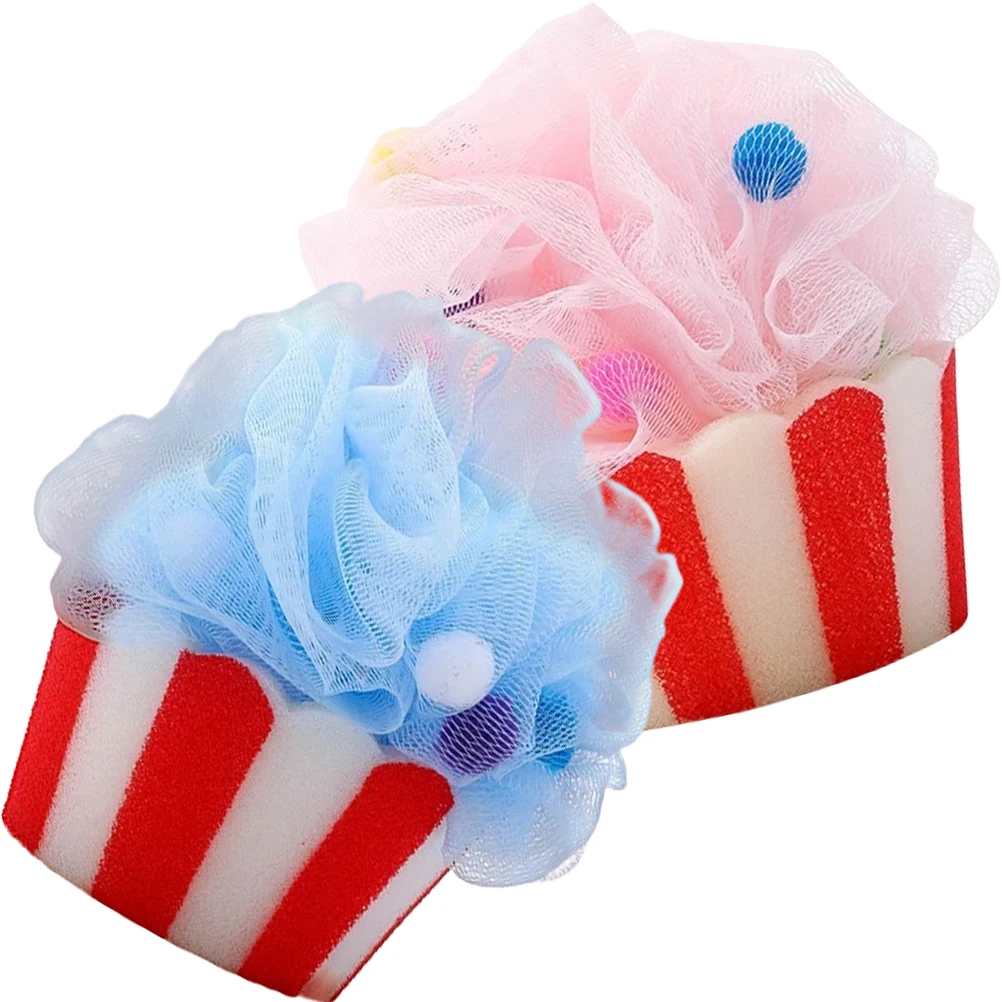 

2pcs Ice Cream Shower Loofah Body Scrubber Bathing Ball Exfoliating Sponge Bath Accessories Reusable Mesh Scrubber Travel Kids