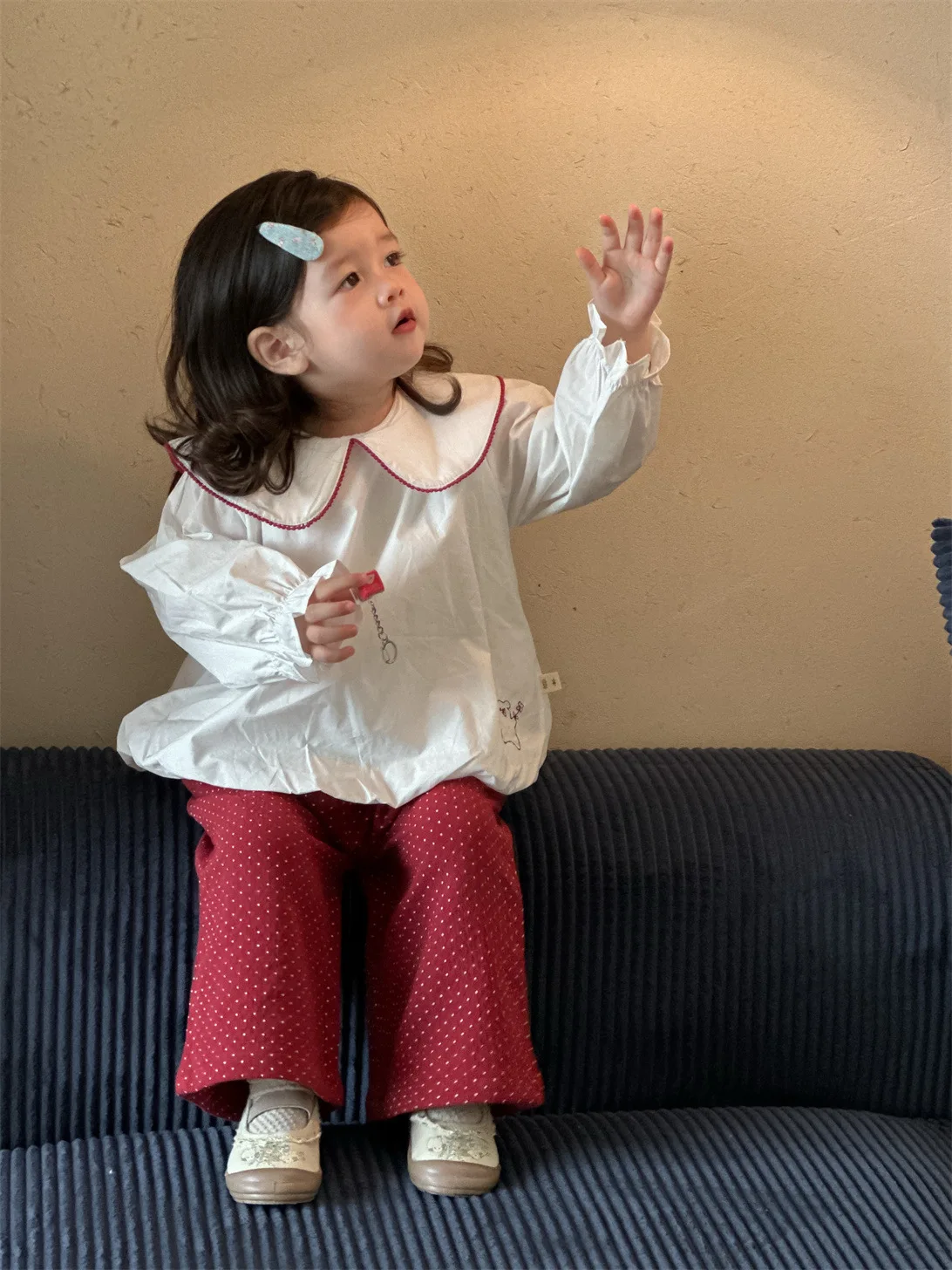 2025年秋新作 女の子 ラペルシャツ キッズ ゆったり 長袖トップス 子供服 女の子 綿シャツ 幼児 プリンセス カジュアル服