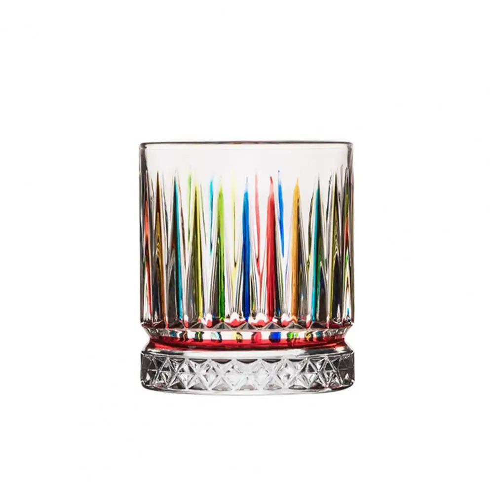 

Hand Painted Colorful Glass Cup, Vintage Style Juice Glasses Striped Engraved Whiskey Tumbler, Vintage Liquor Glasses