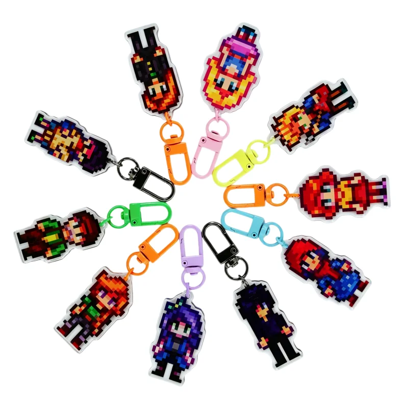Llavero de Stardew Valley con Personajes de Alex, Krobus, Leah, Robin, Hailey, Abigail, Linus y Sebas, Colgante Acrílico del Juego Stardew Valley