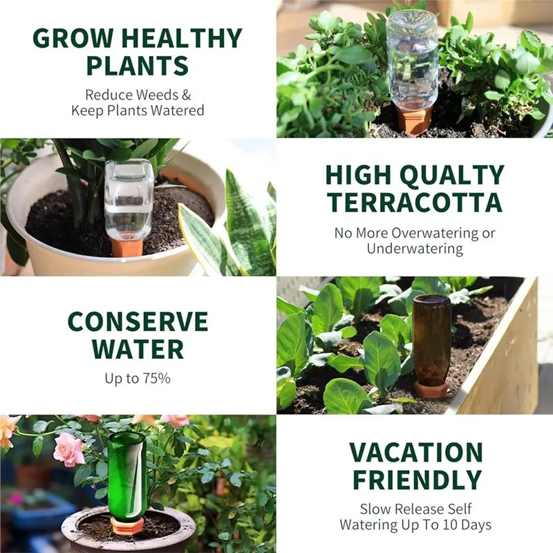 مسامير سقي لزجاجة النبيذ مكونة من 8 قطع، تيراكوتا لزراعة النباتات الداخلية الخارجية ذاتية السقي #5