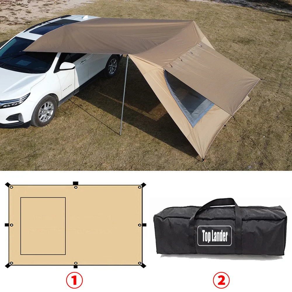 Lona para coche con tragaluz de malla, tienda de campaña para acampar, SUV, toldo para coche, refugio, dosel portátil, impermeable, sombra para exteriores, refugio solar para turismo