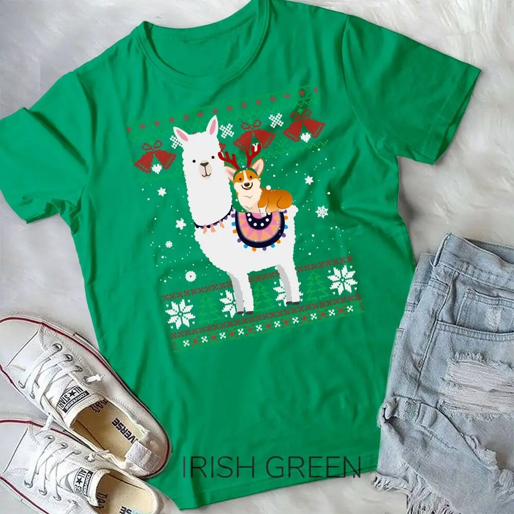 Funny Corgi Riding Llama Christmas Gifts Corgi Xmas ugly Unisex T-shirt