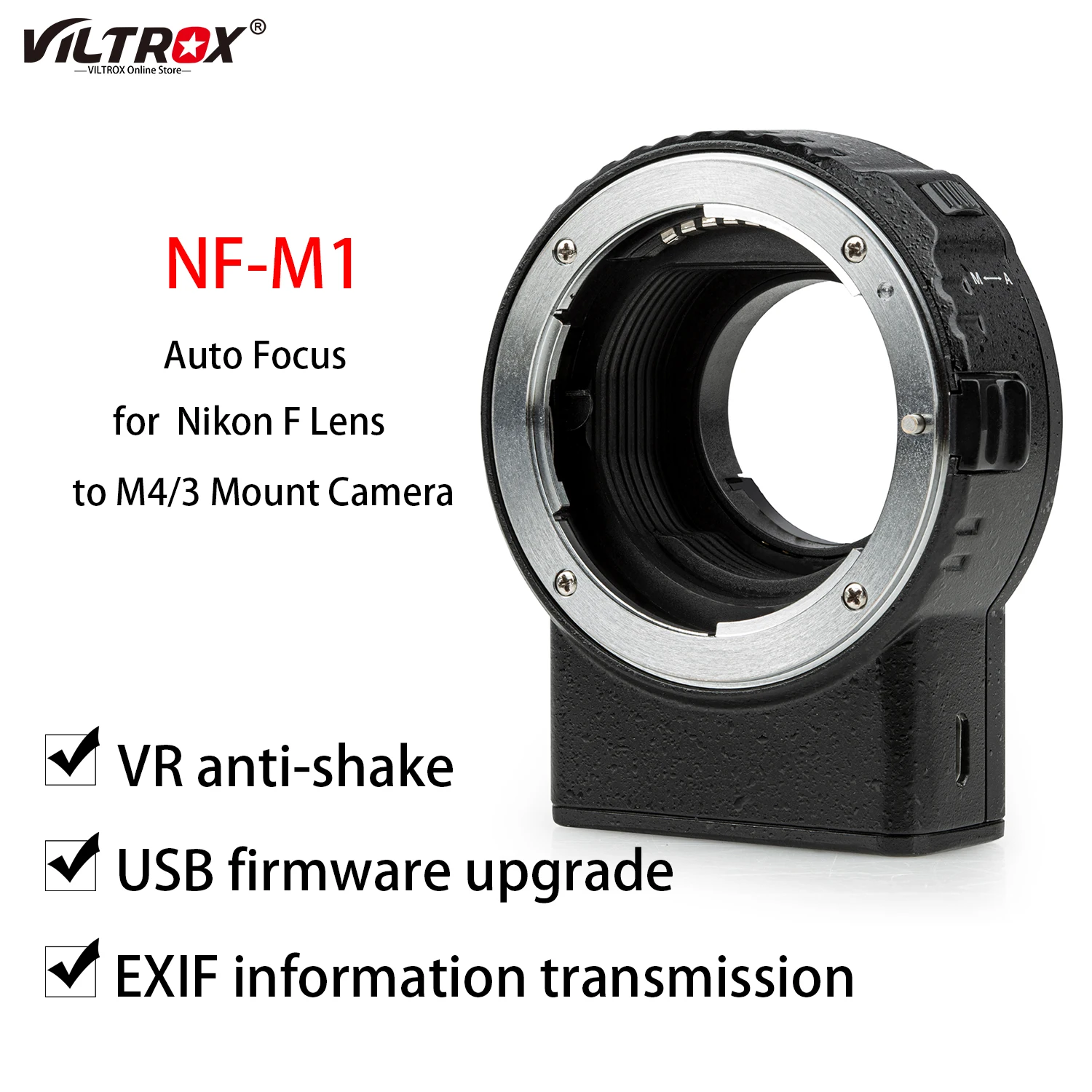 

Viltrox NF-M1 F Lens Auto Focus Lens Adapter Ring for Nikon F Lens to M4/3 mount Panasonic Olympus Camera GH4 GH5 E-M10 III E-M5