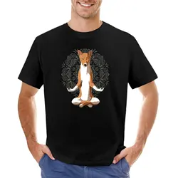 Basenji Dog meditate T-Shirt black t shirts vintage t shirt plain t-shirt Men's clothing