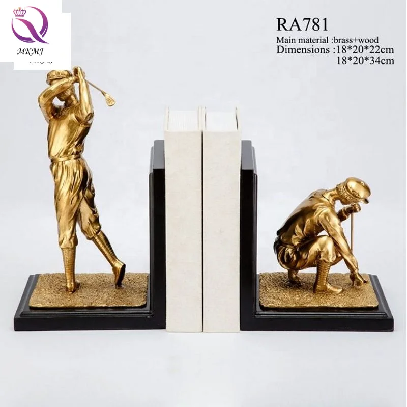 American business high grade gift bookcase desk bookend Office gift golf figure brass statuette book holder a pair