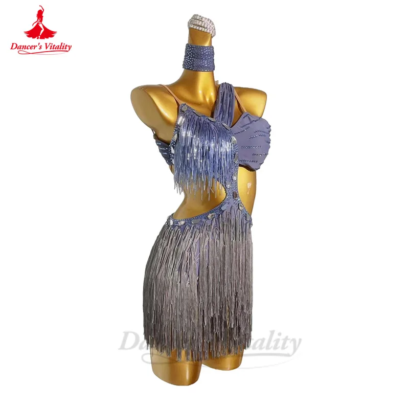 Latin Dance Costume Set for Women Rumba Chacha Tnago Performance Competiton Clothing Skirt Custom Adult Child Latin Tassel Dress