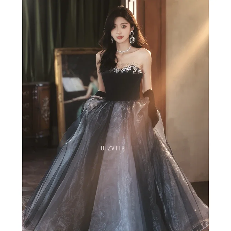 Simple Black Pleated Party Evening Gown Women 2025 New A-Line Customized Prom Dress Luxury Asymmetrical Formal Occasion Dresses