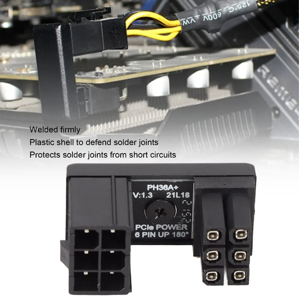 2PCS Durable 180 Degree 6 Pin Female To 6pin Male Adapter PH36A+ Welded Firmly Power Connector Angled Power Adapter Desktops