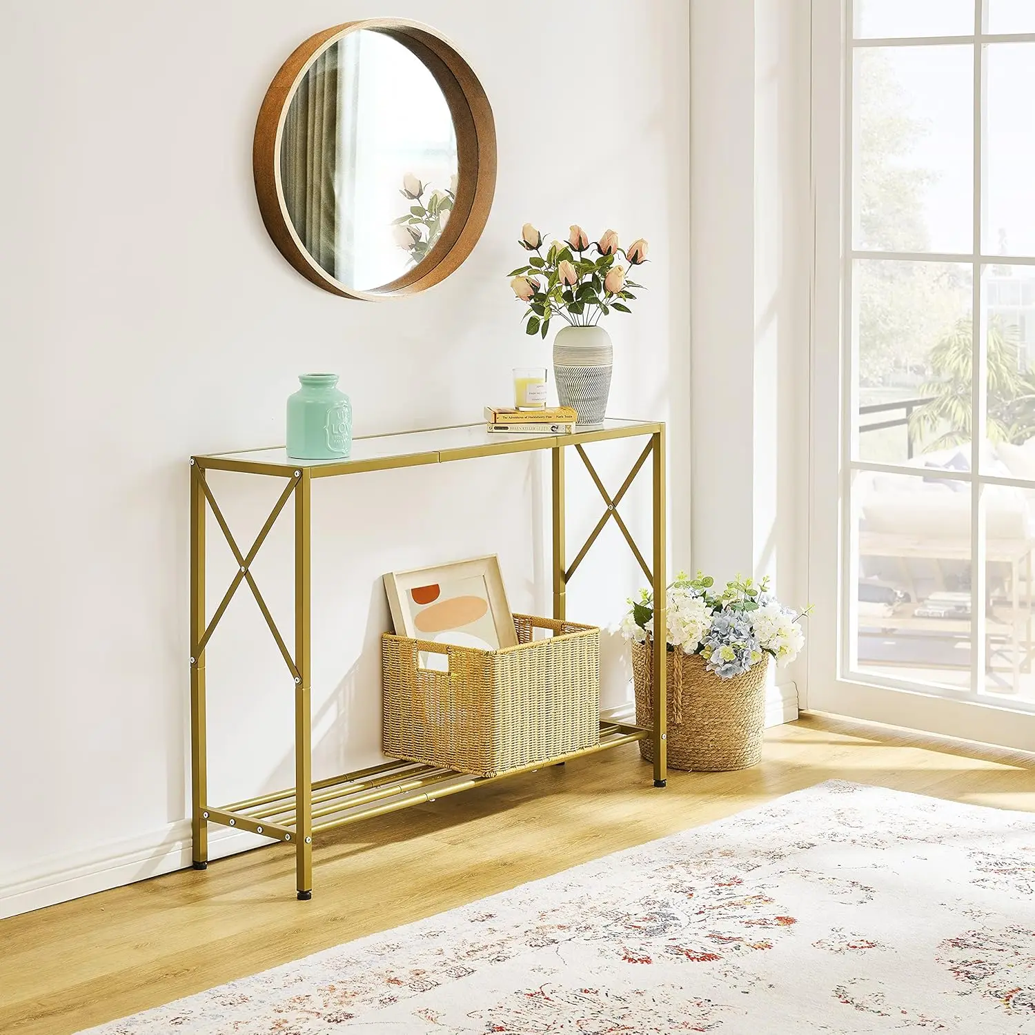 2-Tier Entry Way Console Entrance Table,41.7”L Narrow Sofa Table with Shelves,Ideal for Hallway,Entryway,Living Room, Foyer