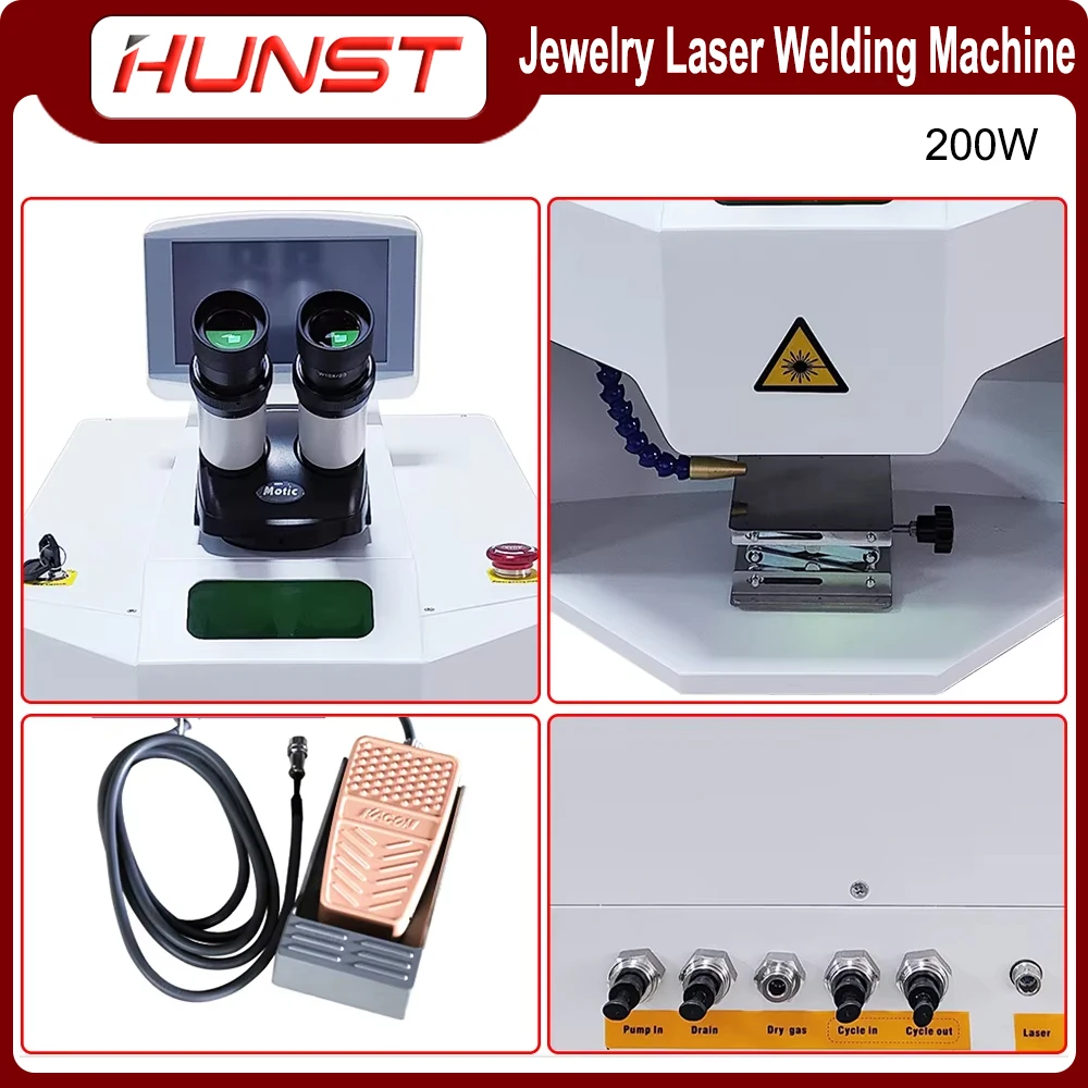 Hunst 200w jóias laser máquina de solda a ponto solda a laser com hd ccd microscópio para ouro prata corrente anel pingente dentadura