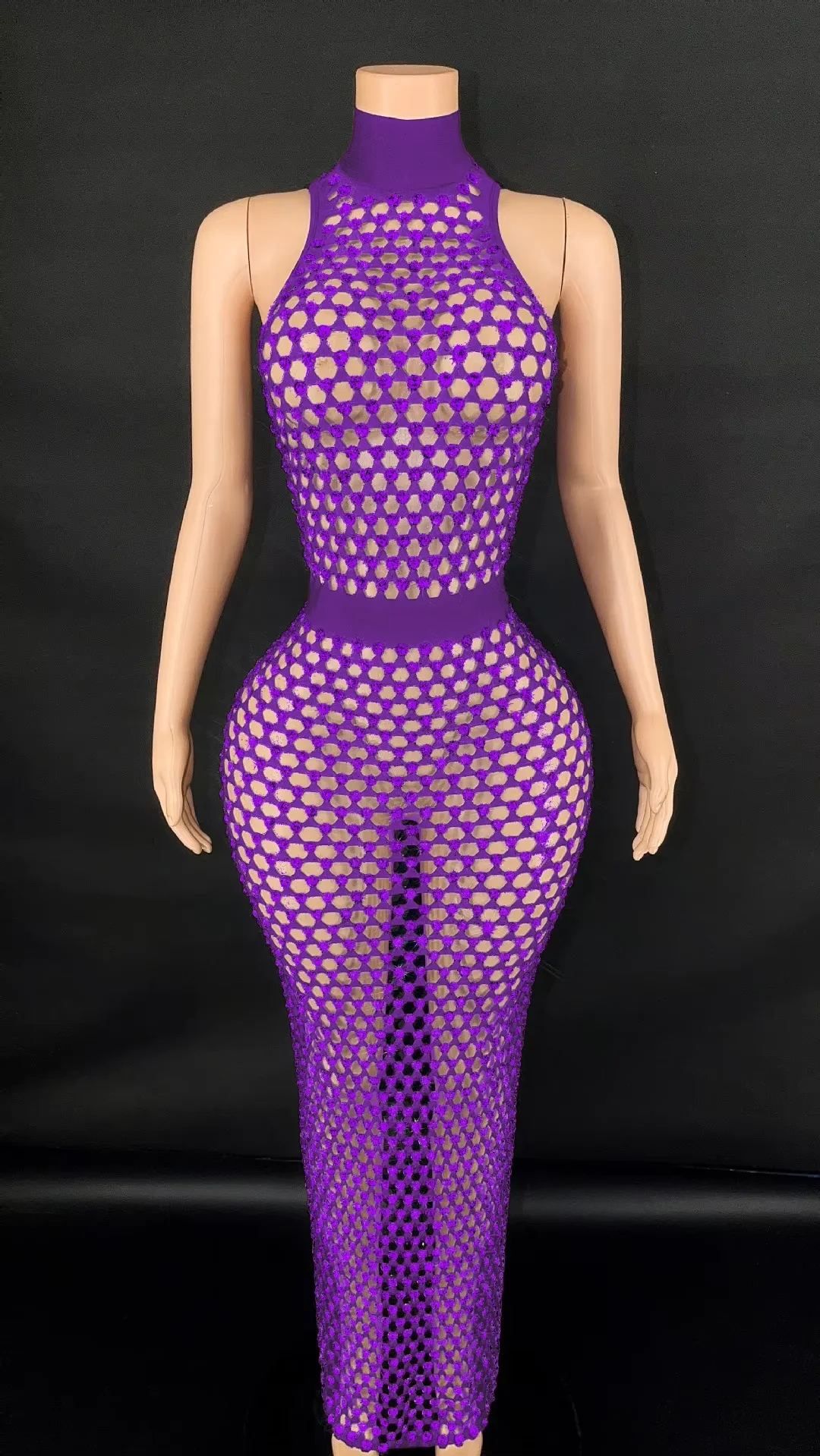 Modisches durchsichtiges Strickkleid, transparenter V-Ausschnitt, sexy Perlen, handgefertigte Häkelkleider, Netz-Bikini, Schwimmen, Strand, vertuscht, langes Kleid