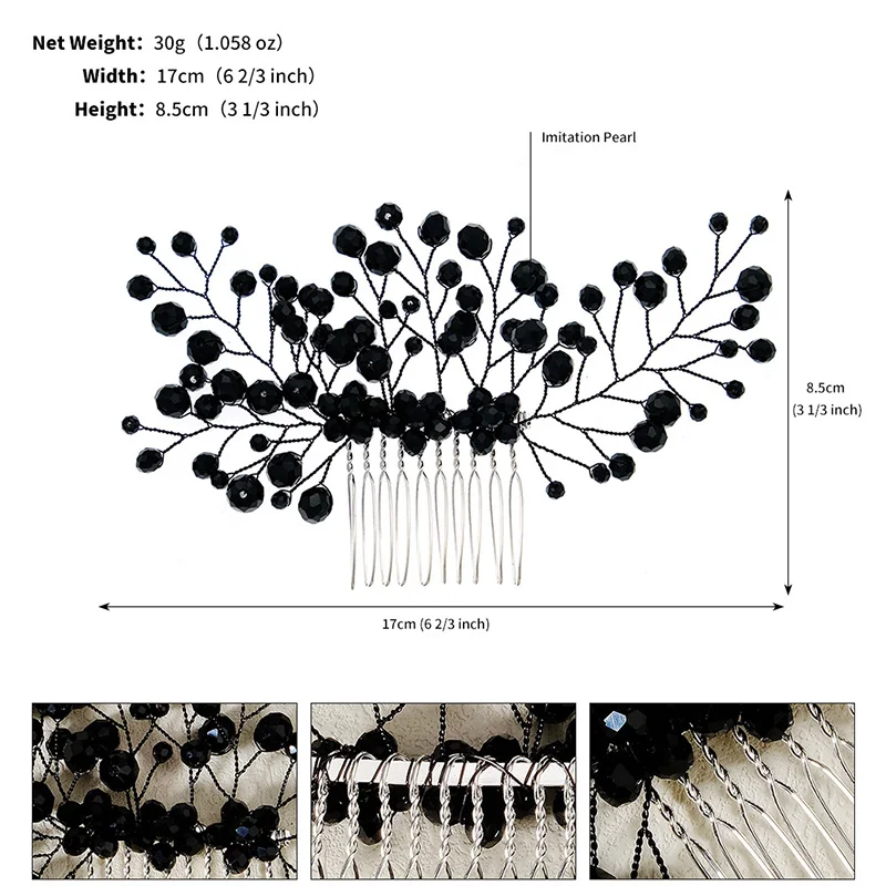 Simple Black Crystal Women Hair Combs Bridal Hair Accessories Wedding Hair Jewelry Bridal Head Decoration Hair Ornament