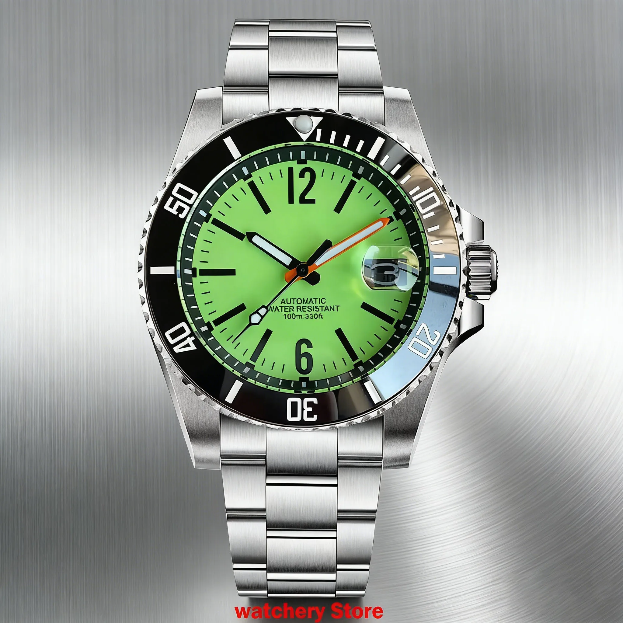 

Классические мужские часы с автоматическим механизмом Japan NH35A, 40 мм, полностью светящийся циферблат с датой, сапфировое стекло, водонепроницаемость 10 АТМ, черный/серебристый безель