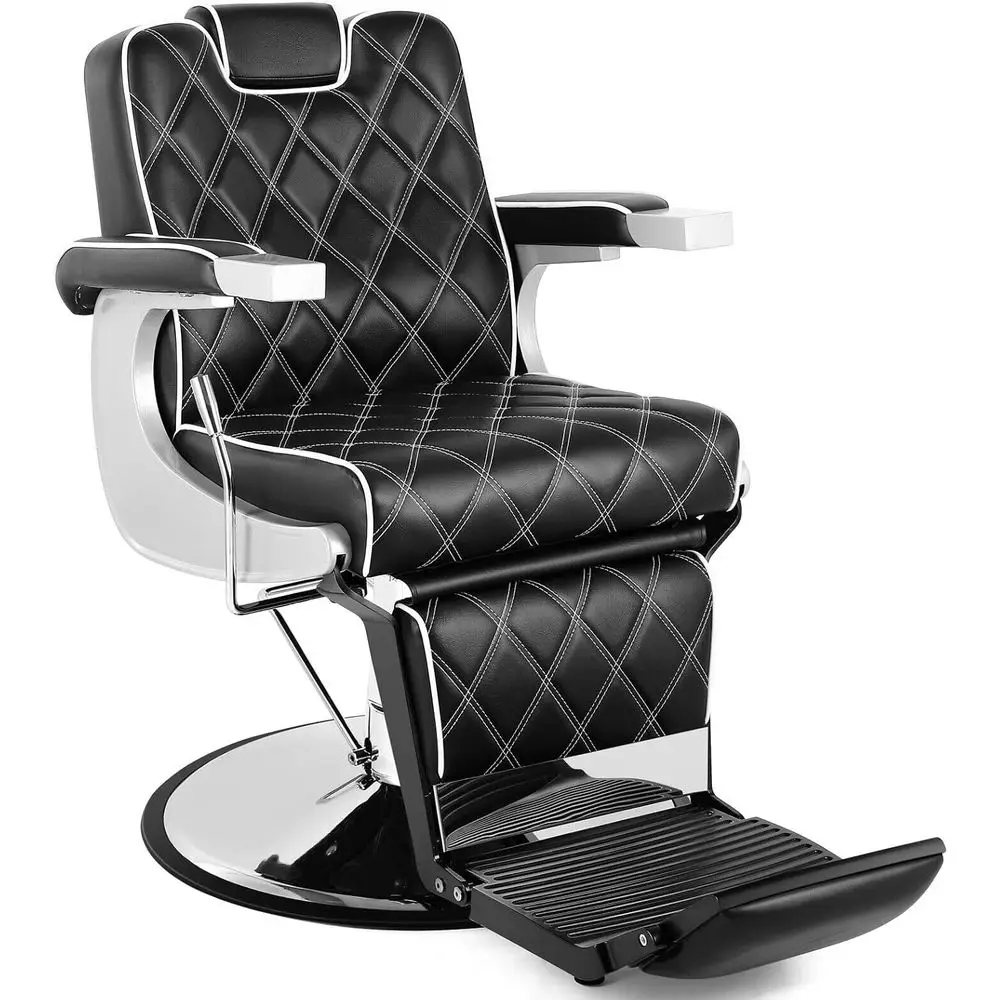 

Эргономичное кресло парикмахера с широкой спинкой для укладки волос, татуировок и макияжа (черное)