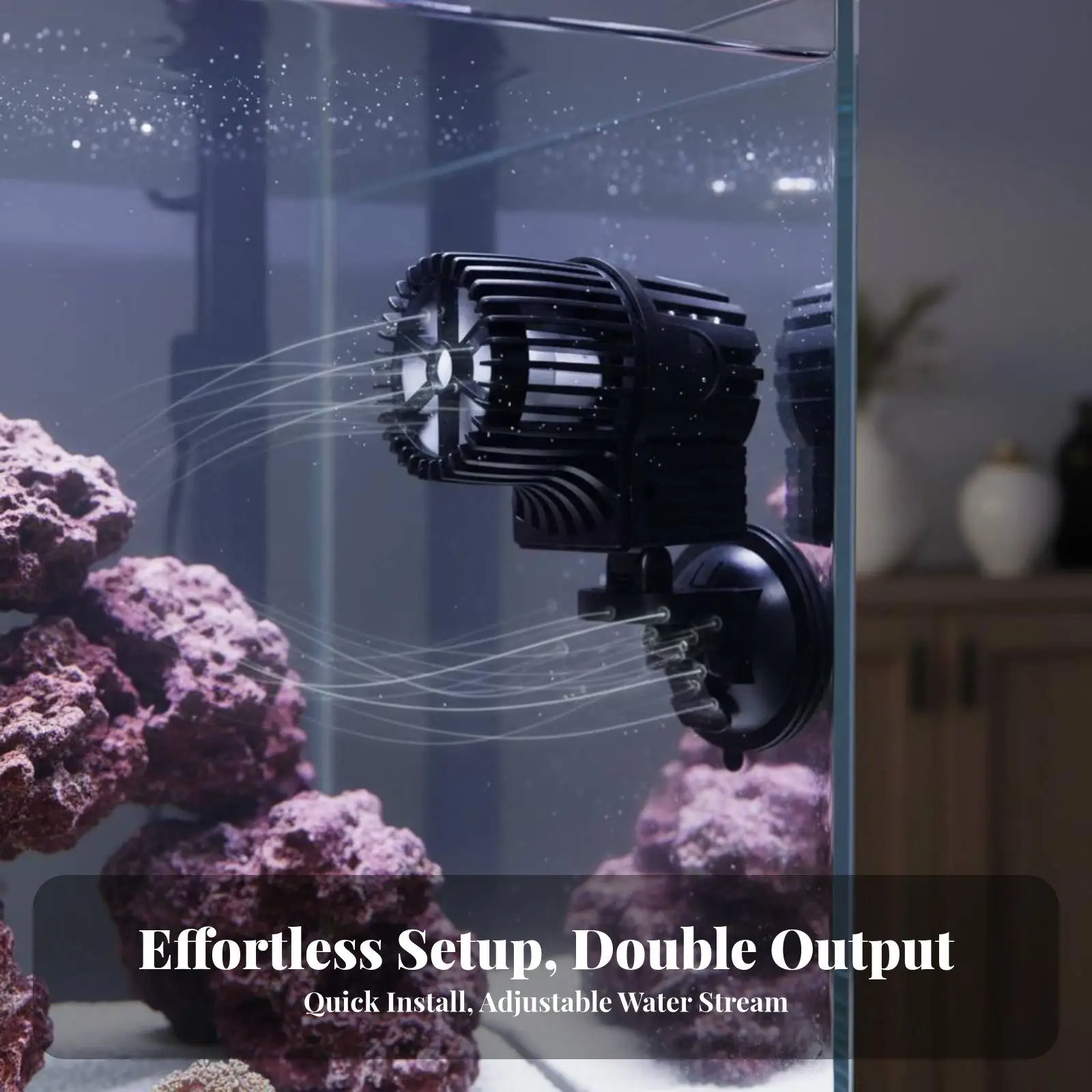 Marine Aquarium Wave Pump Submersible Water Circulator with Dual Adjustable Heads and Silent Motor